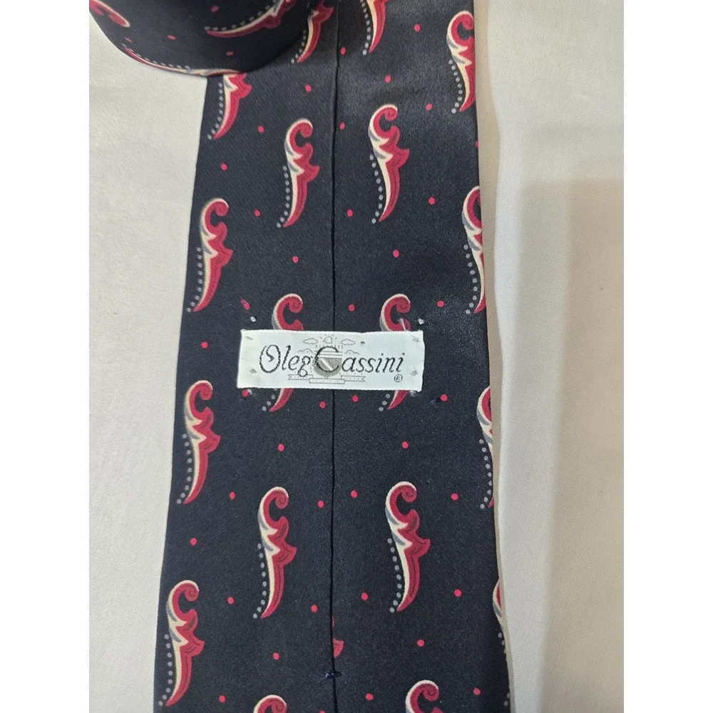 vintage oleg cassini Tie Balck Red Geometric‎